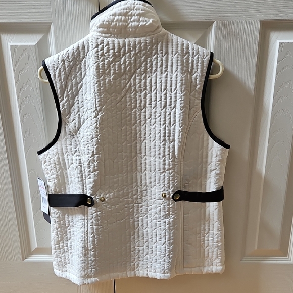 White Quilted Vest with Black Trim - Picture 2 of 5